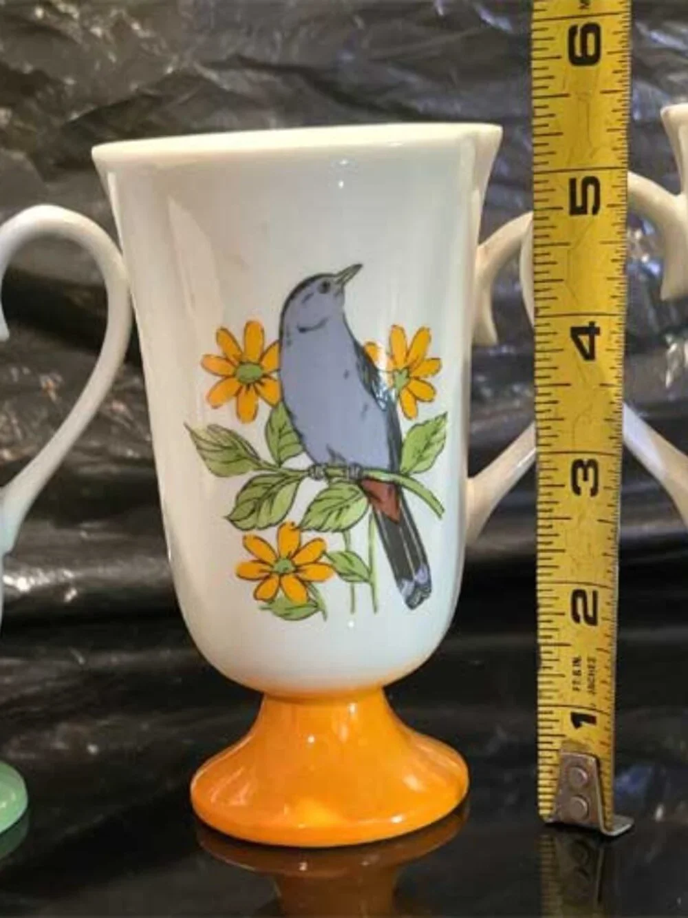 Vintage Fred Roberts Song Bird Footed Pedestal Tea/Coffee Mugs Set of 3 Japan